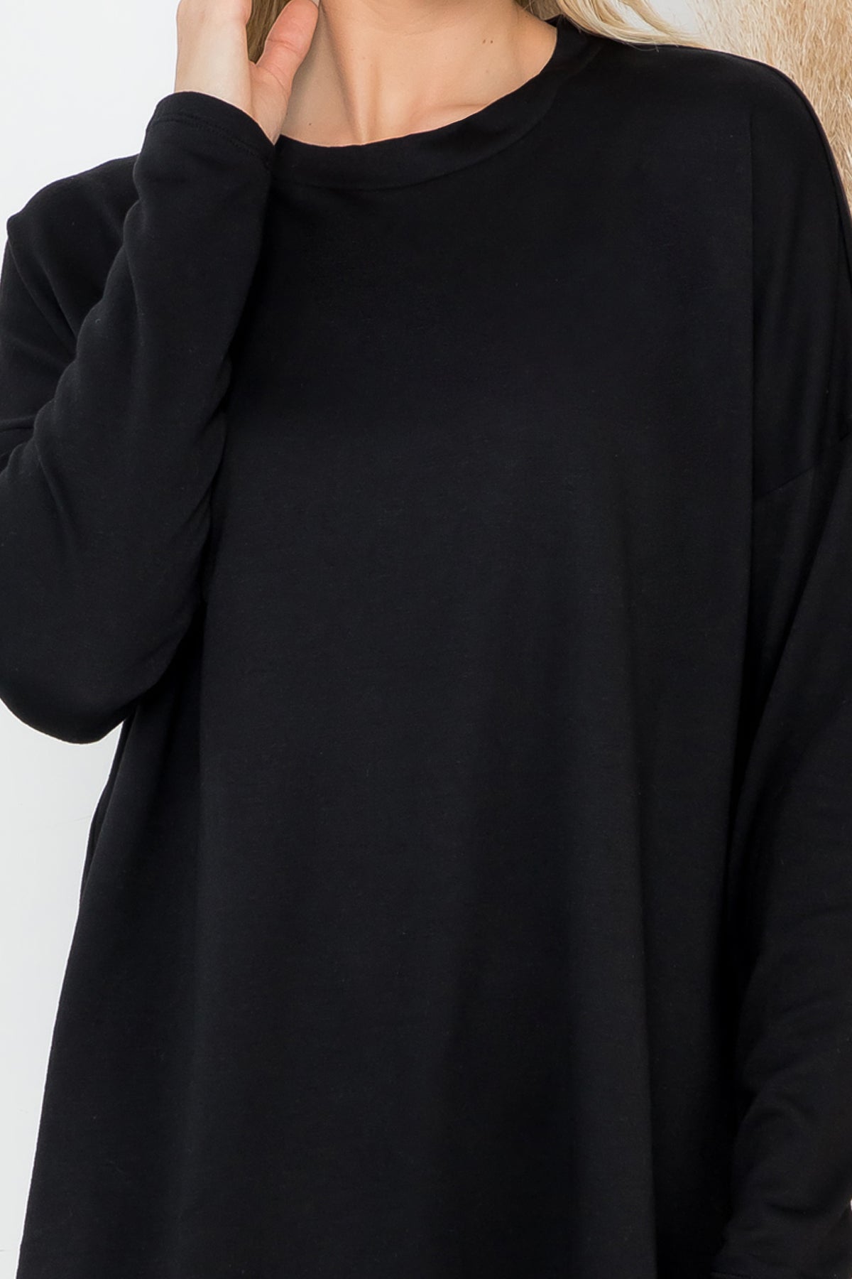 LONG SLEEVE FRENCH TERRY ROUNDED HEM TOP 1-1-1-1