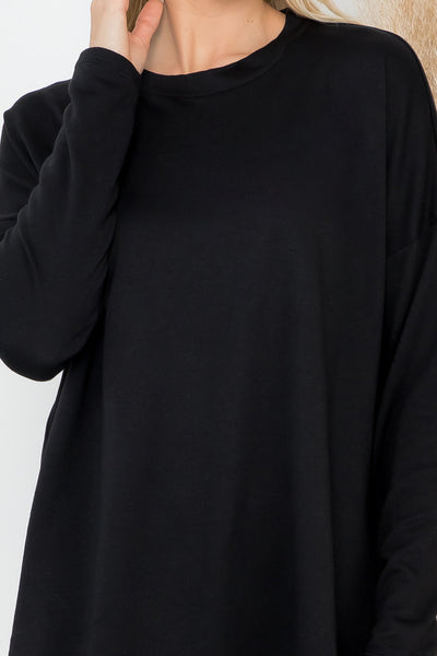LONG SLEEVE FRENCH TERRY ROUNDED HEM TOP 1-1-1-1