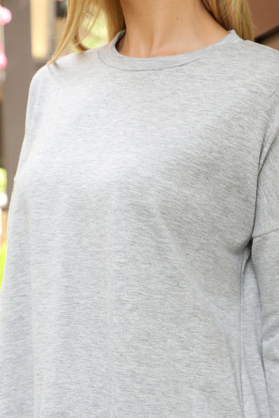 LONG SLEEVE FRENCH TERRY ROUNDED HEM TOP 1-1-1-1