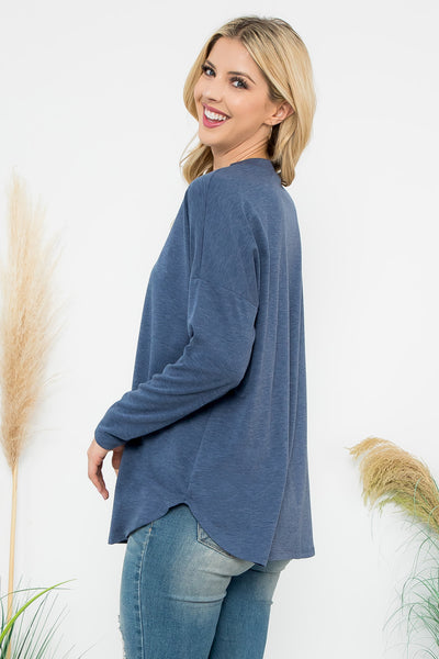 LONG SLEEVE FRENCH TERRY ROUNDED HEM TOP 1-1-1-1