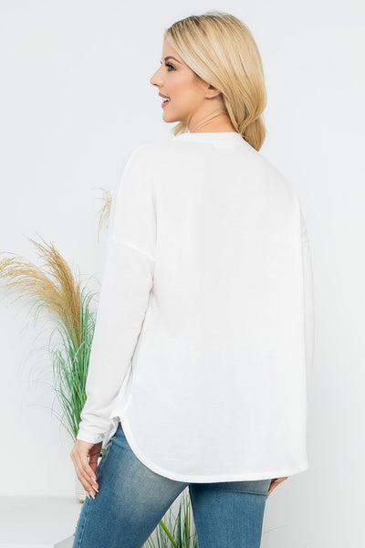 LONG SLEEVE FRENCH TERRY ROUNDED HEM TOP 1-1-1-1
