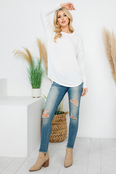 LONG SLEEVE FRENCH TERRY ROUNDED HEM TOP 1-1-1-1