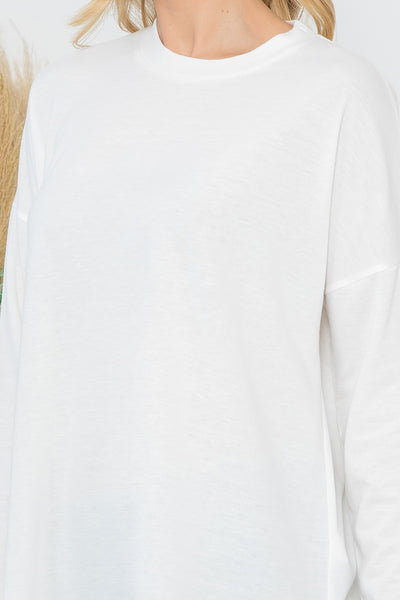 LONG SLEEVE FRENCH TERRY ROUNDED HEM TOP 1-1-1-1
