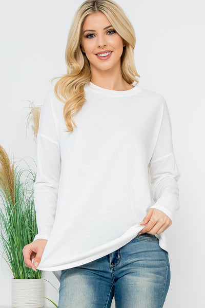 LONG SLEEVE FRENCH TERRY ROUNDED HEM TOP 1-1-1-1