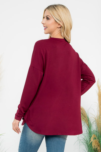 LONG SLEEVE FRENCH TERRY ROUNDED HEM TOP 1-1-1-1