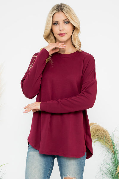 LONG SLEEVE FRENCH TERRY ROUNDED HEM TOP 1-1-1-1