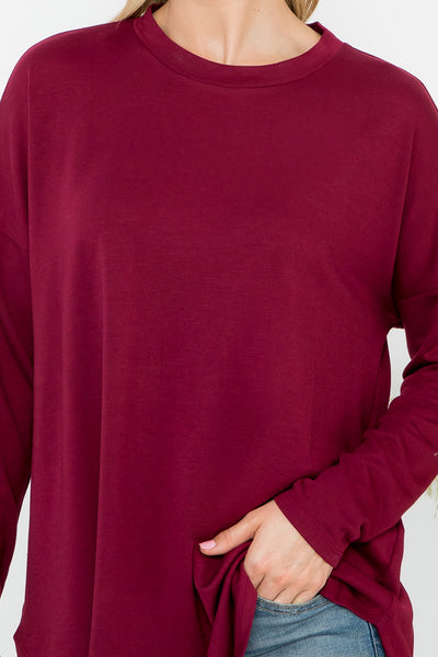 LONG SLEEVE FRENCH TERRY ROUNDED HEM TOP 1-1-1-1