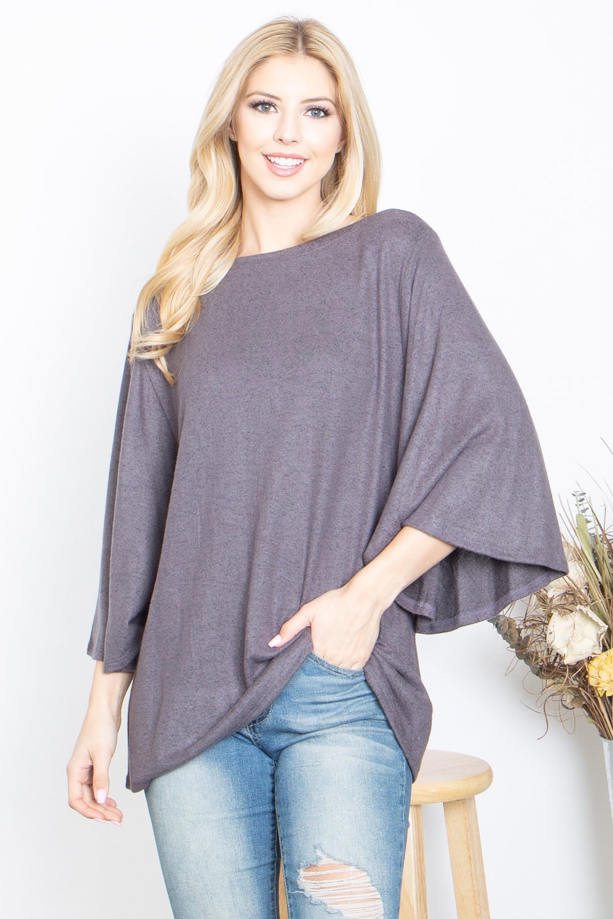 BOAT NECK WIDE SLEEVE BRUSHED HACCI TOP 1-1-1-1