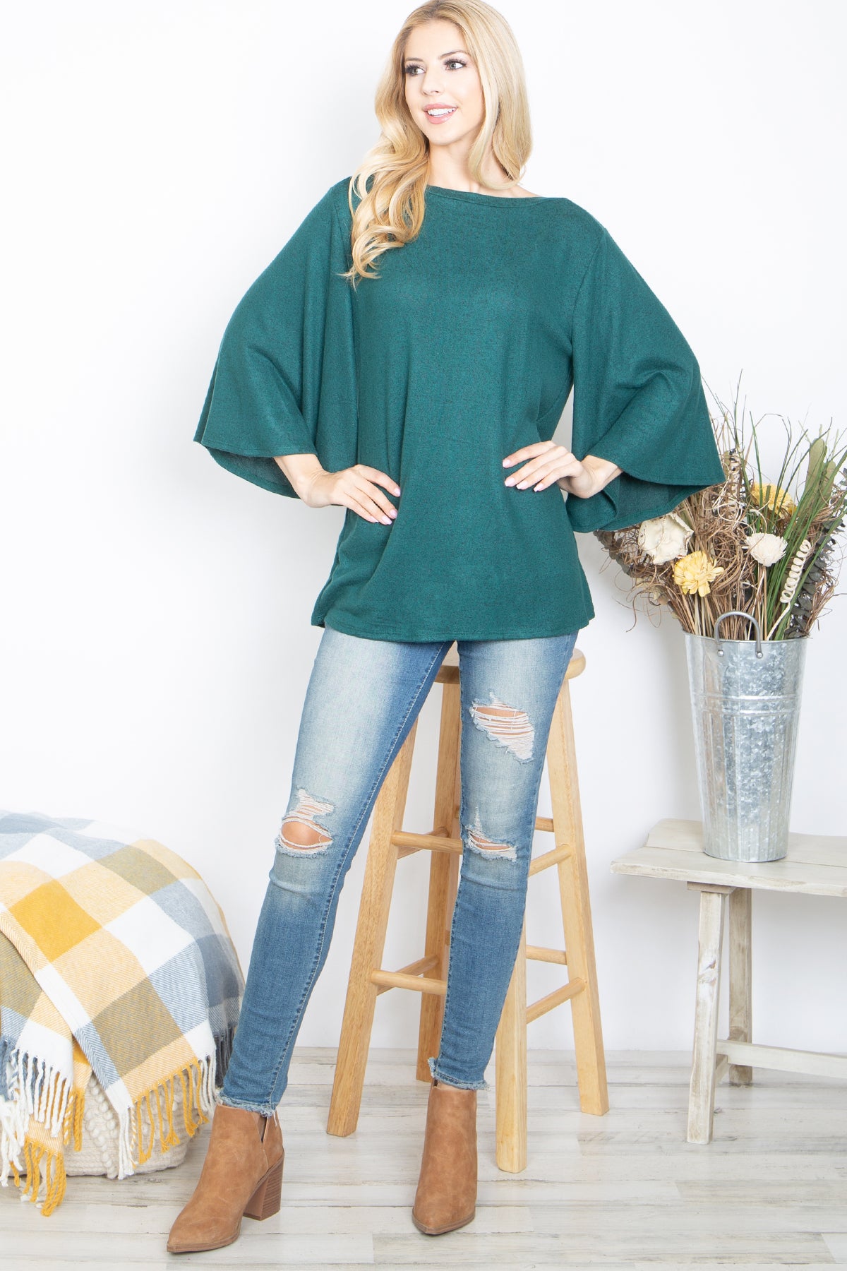 BOAT NECK WIDE SLEEVE BRUSHED HACCI TOP 1-1-1-1