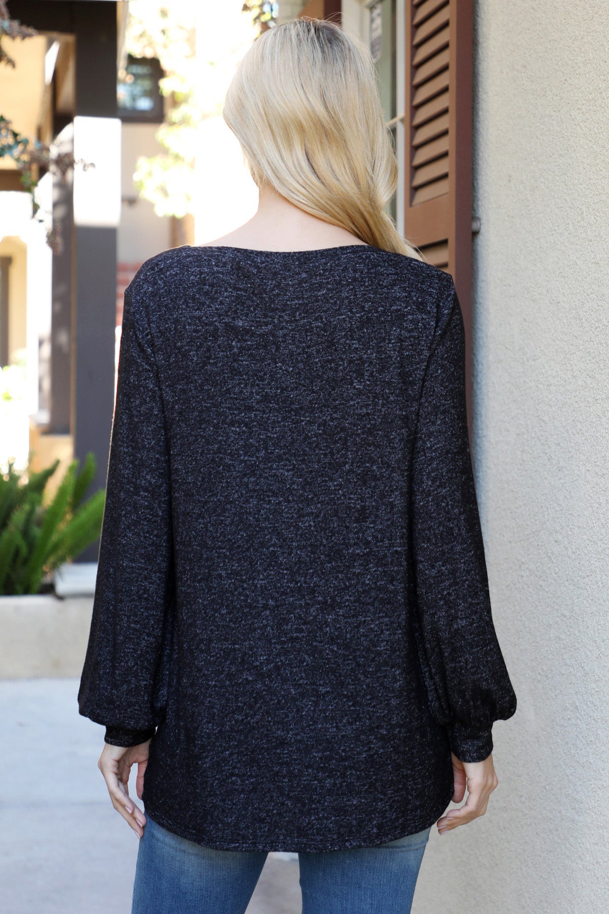 YMT20094V-BOAT NECKLINE PUFF SLEEVE HACCI BRUSHED TOP 2-2-2