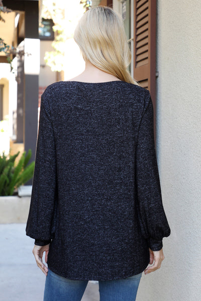 YMT20094V-BOAT NECKLINE PUFF SLEEVE HACCI BRUSHED TOP 2-2-2