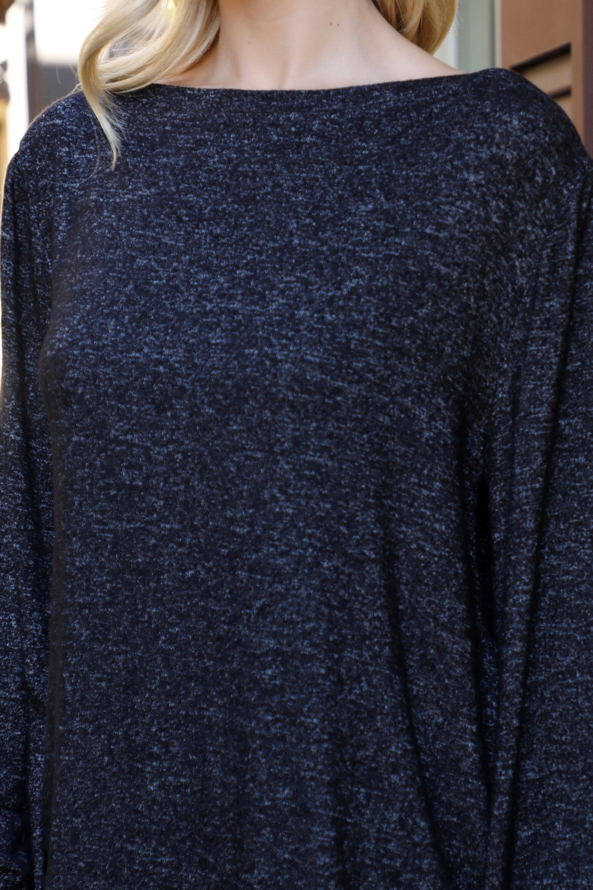 YMT20094V-BOAT NECKLINE PUFF SLEEVE HACCI BRUSHED TOP 2-2-2