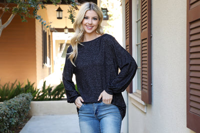 YMT20094V-BOAT NECKLINE PUFF SLEEVE HACCI BRUSHED TOP 2-2-2