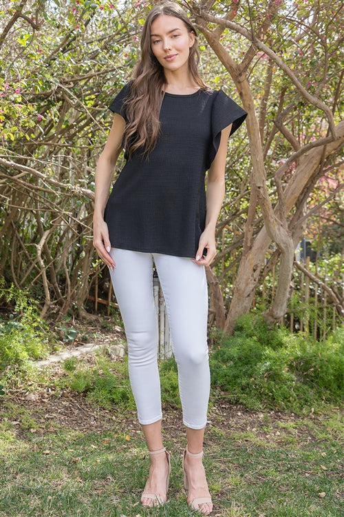 YMT20154V-BUTTERFLY SLEEVE TEXTURED SOLID TOP 1-2-2-1