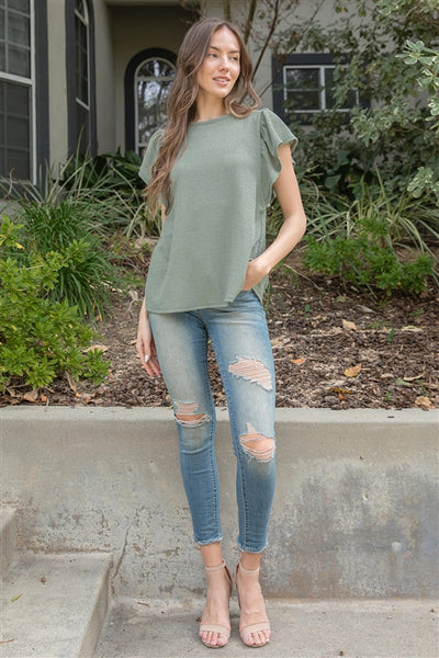 YMT20154V-BUTTERFLY SLEEVE TEXTURED SOLID TOP 1-2-2-1