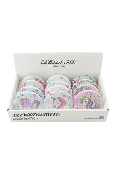 CUTE UNICORN PRINT CIRCLE COMPACT MIRROR SET