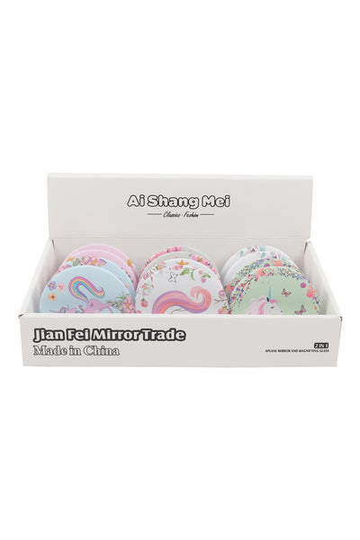 CUTE UNICORN PRINT CIRCLE COMPACT MIRROR SET