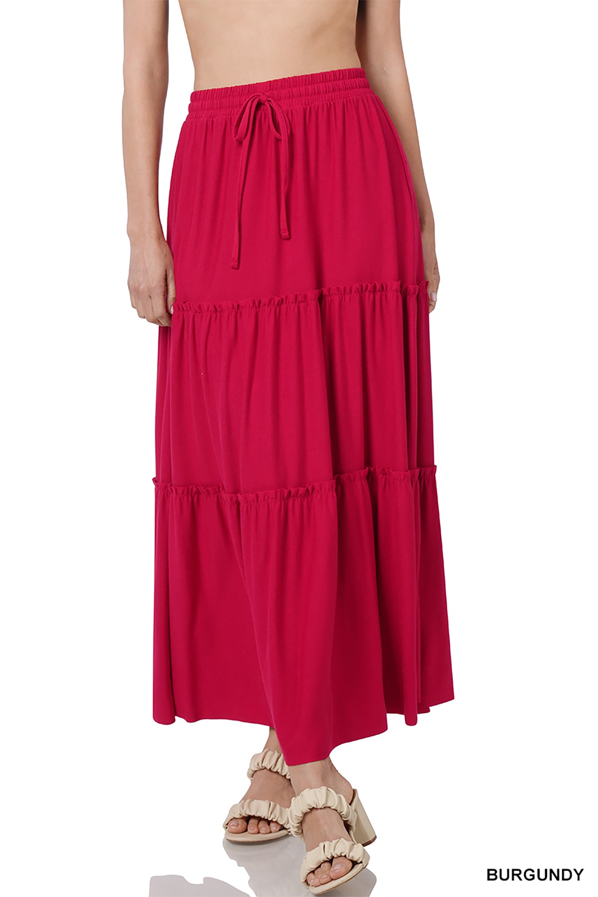 TIERED RUFFLE RAW HEM MAXI SKIRT 1-1-2-2