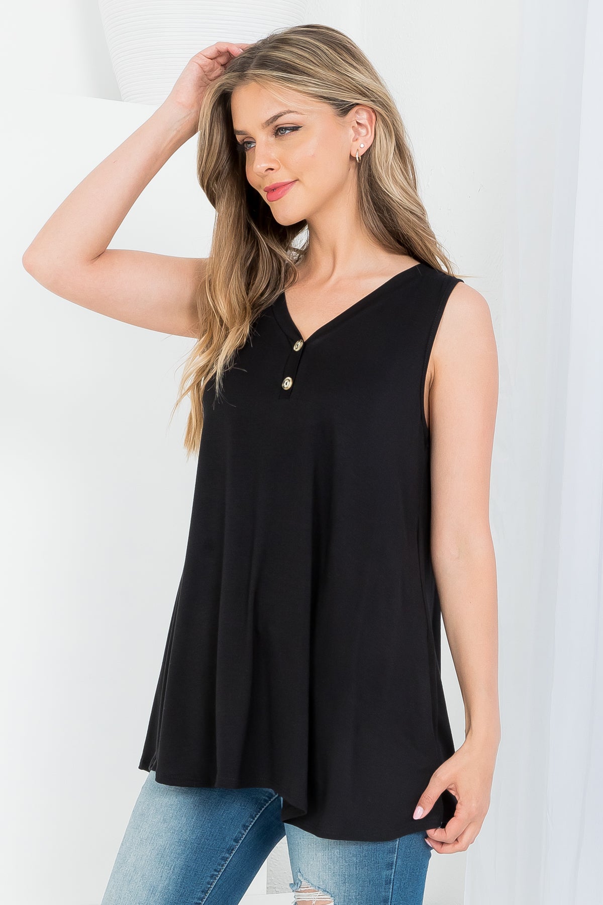 V-NECKLINE WITH BUTTONS SLEEVELESS TOP 2-2-2-2