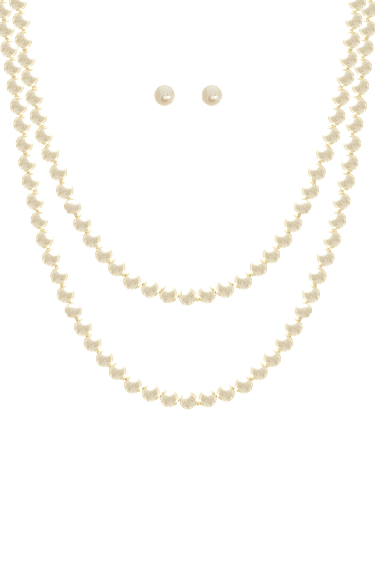 8MM PEARL KNOTTING LAYERED 60IN NECKLACE AND EARRING SET