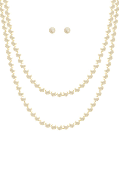 8MM PEARL KNOTTING LAYERED 60IN NECKLACE AND EARRING SET
