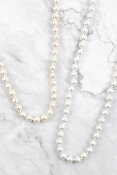 8MM PEARL KNOTTING LAYERED 60IN NECKLACE AND EARRING SET