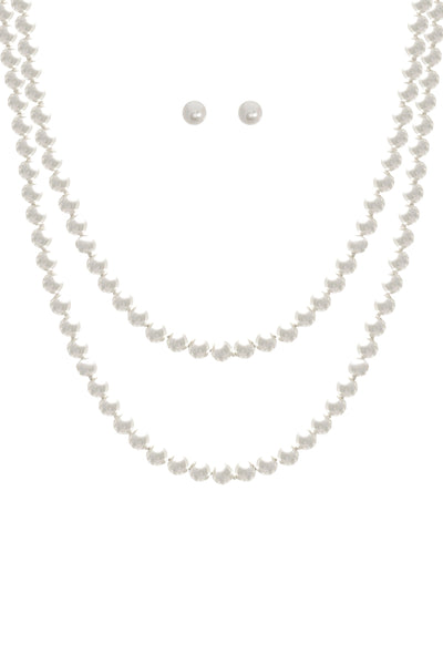 8MM PEARL KNOTTING LAYERED 60IN NECKLACE AND EARRING SET