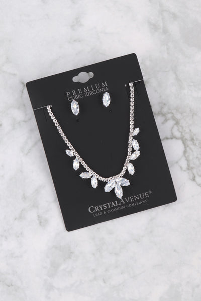 CUBIC ZIRCONIA SPROUT DESIGN BRIDAL NECKLACE AND EARRING SET