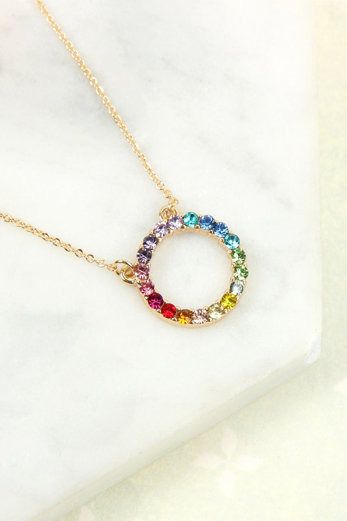 RAINBOW ROUND CUTOUT CHAIN NECKLACE/6PCS