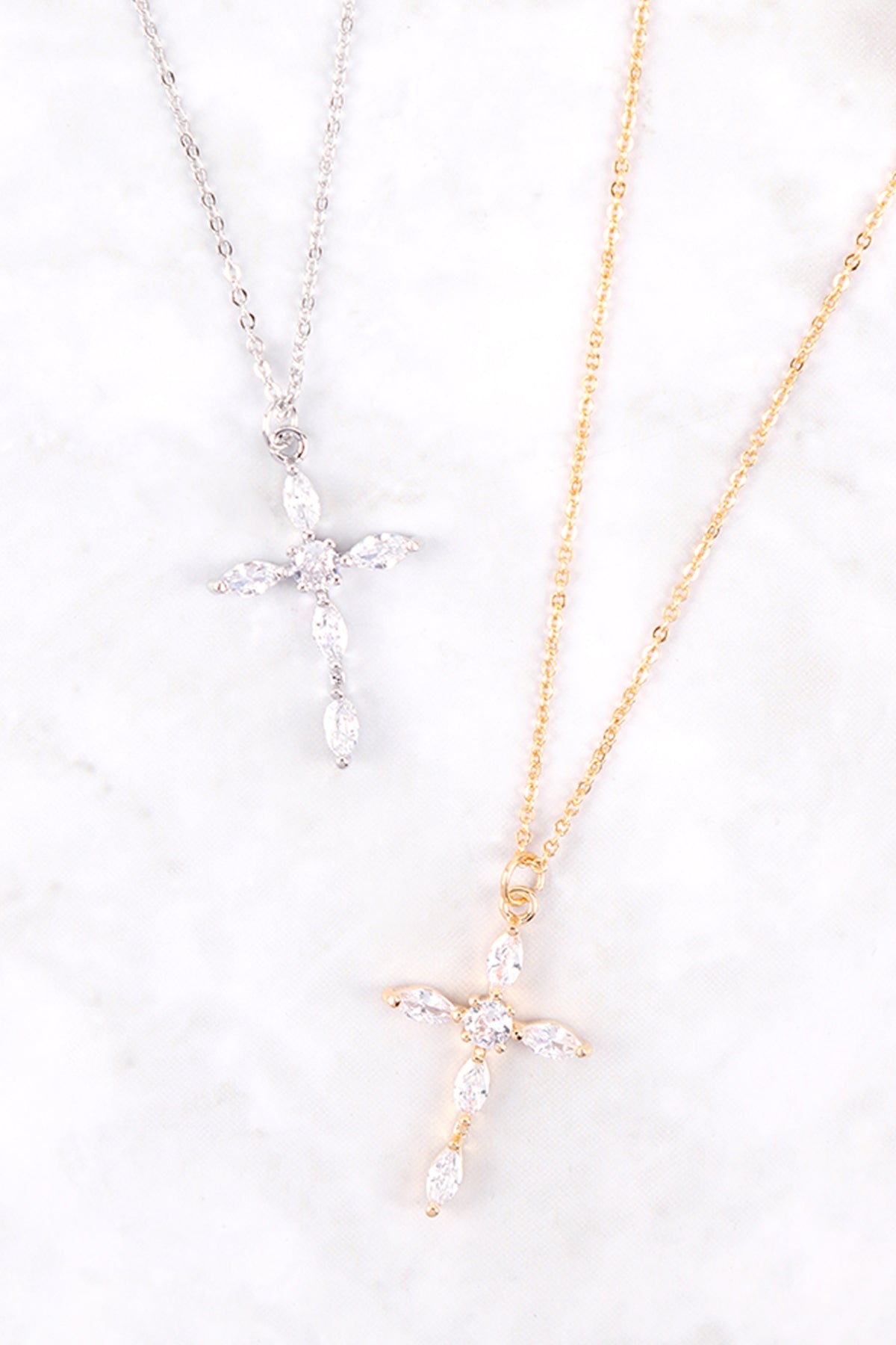 CUBIC ZIRCONIA PAVE CROSS PENDANT NECKLACE