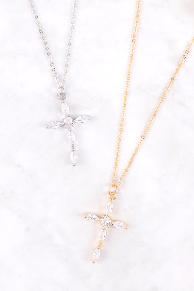 CUBIC ZIRCONIA PAVE CROSS PENDANT NECKLACE