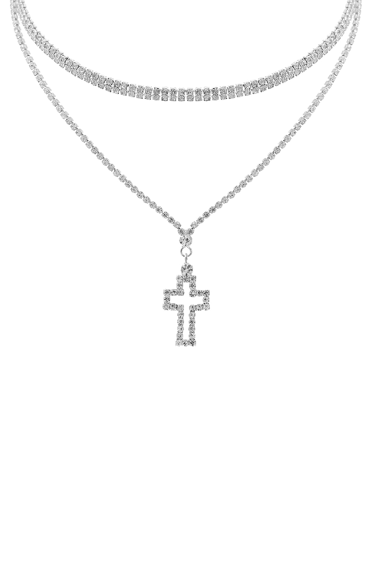 CROSS RHINESTONE CHOKER/COLLAR LAYERED NECKLACE (NOW $2.00 ONLY!)