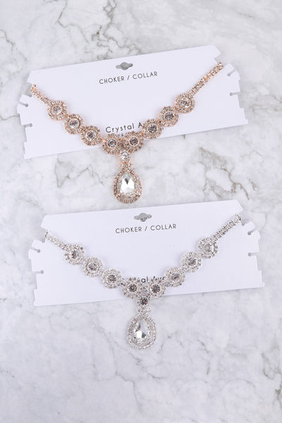 RHINESTONE HALO CHOKER TEARDROP NECKLACE (NOW $ 2.00 ONLY!)