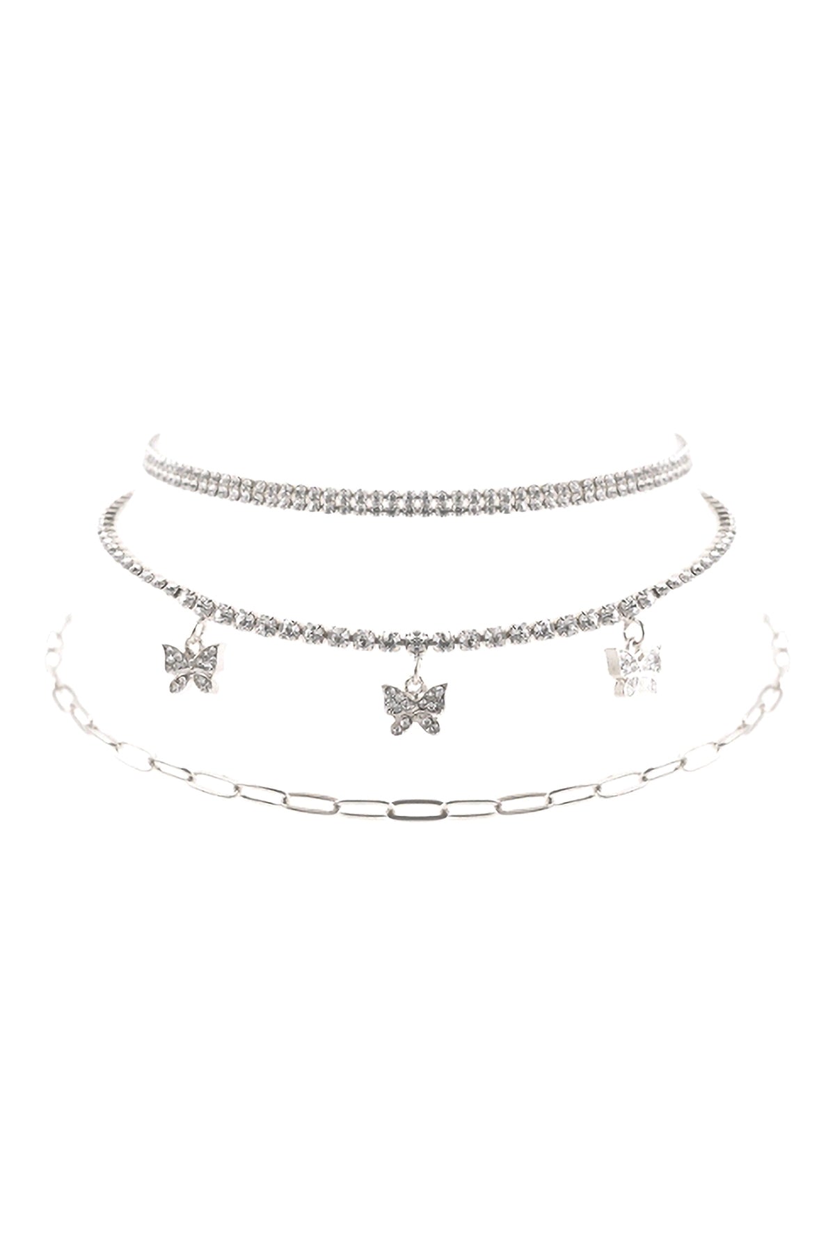 RHINESTONE BUTTERFLY CHARM 3 SET NECKLACE (NOW $3.00 ONLY!)