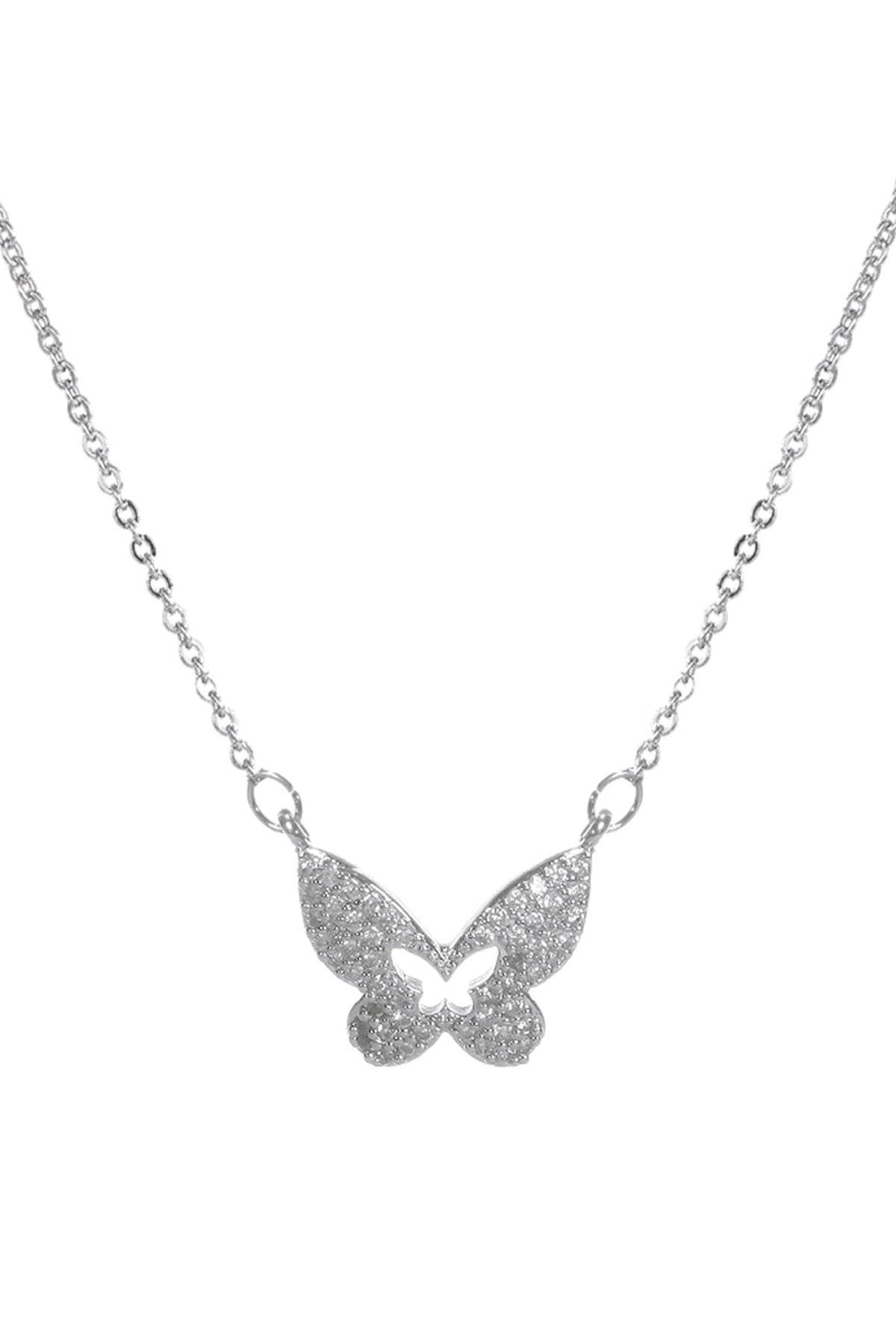 CUBIC ZIRCONIA HOLLOW MID BUTTERFLY NECKLACE