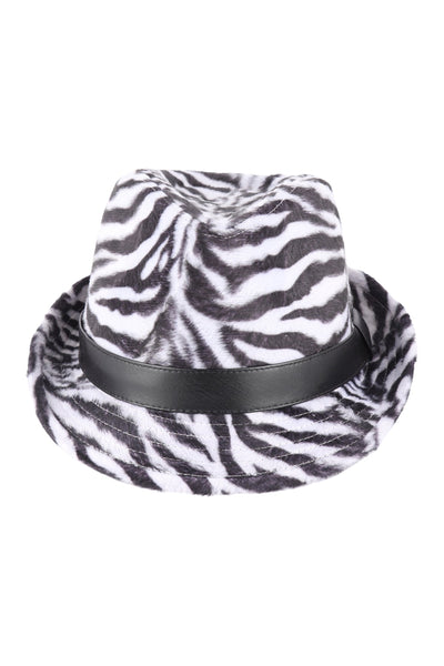 ZEBRA FAUX FUR FEDORA HAT W/PU BAND (NOW $2.50 ONLY!)