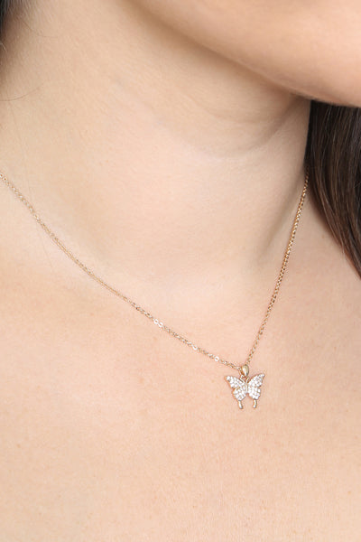 CUBIC ZIRCONIA BUTTERFLY W/ TAIL PENDANT NECKLACE