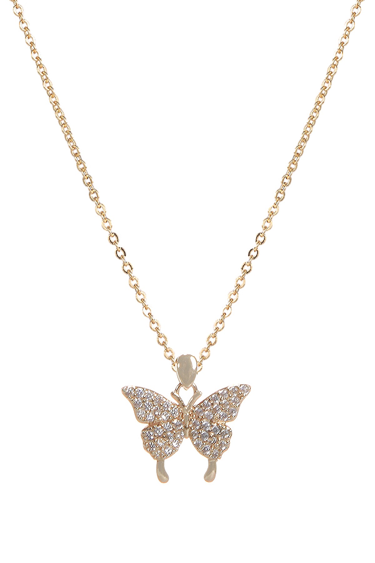 CUBIC ZIRCONIA BUTTERFLY W/ TAIL PENDANT NECKLACE