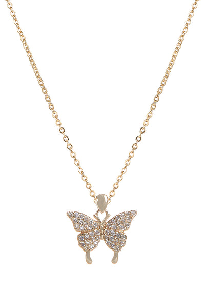 CUBIC ZIRCONIA BUTTERFLY W/ TAIL PENDANT NECKLACE