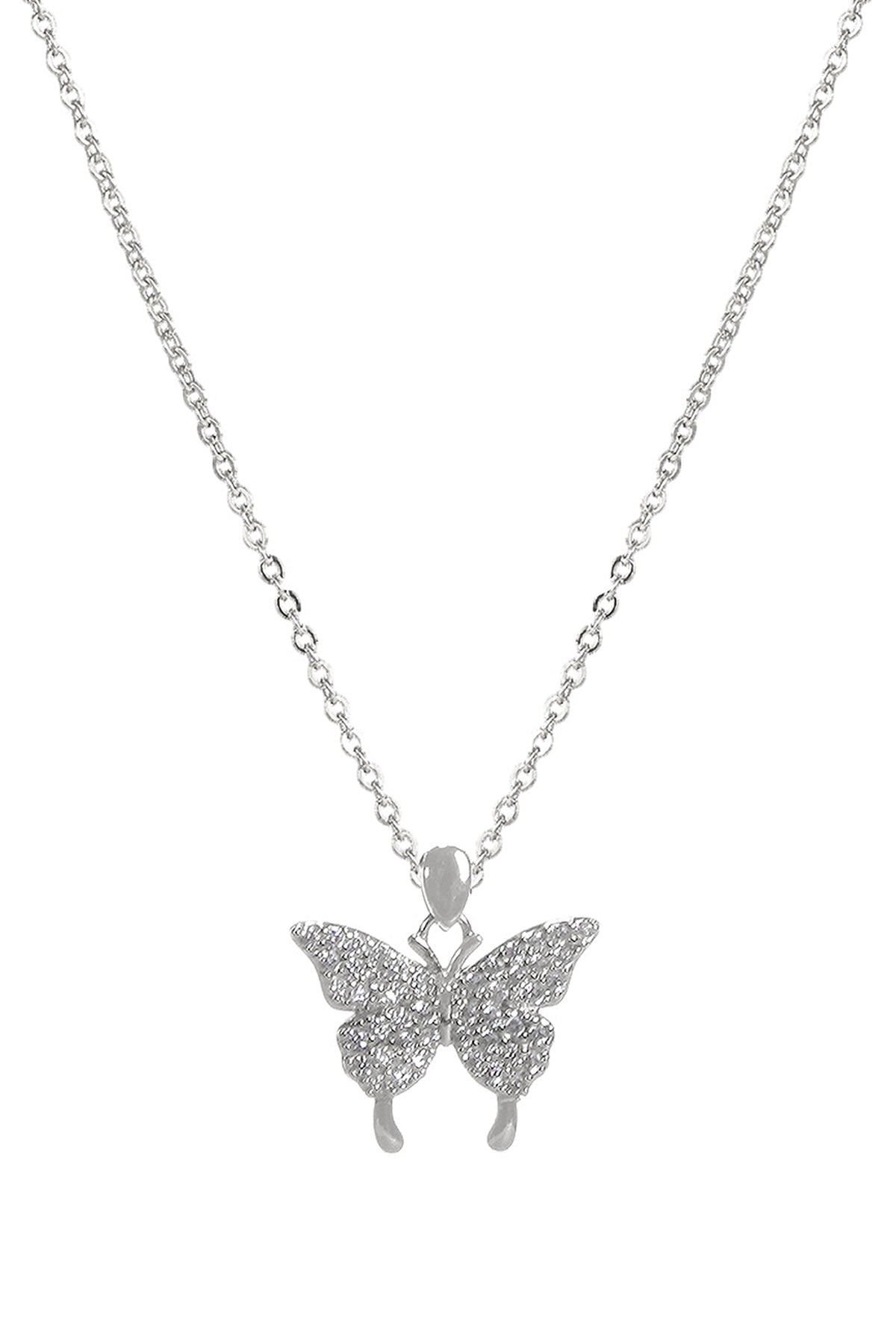CUBIC ZIRCONIA BUTTERFLY W/ TAIL PENDANT NECKLACE