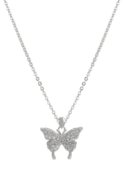 CUBIC ZIRCONIA BUTTERFLY W/ TAIL PENDANT NECKLACE