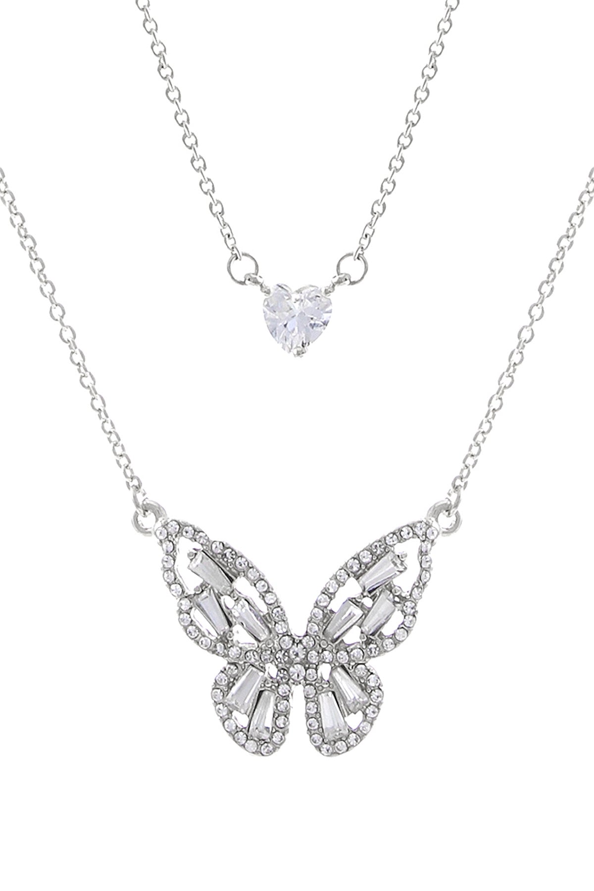 CUBIC ZIRCONIA BUTTERFLY & HEART 2 SET NECKLACE