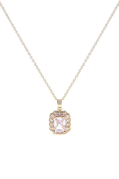 CUBIC ZIRCONIA CENTER STONE RECTANGLE FRAME NECKLACE
