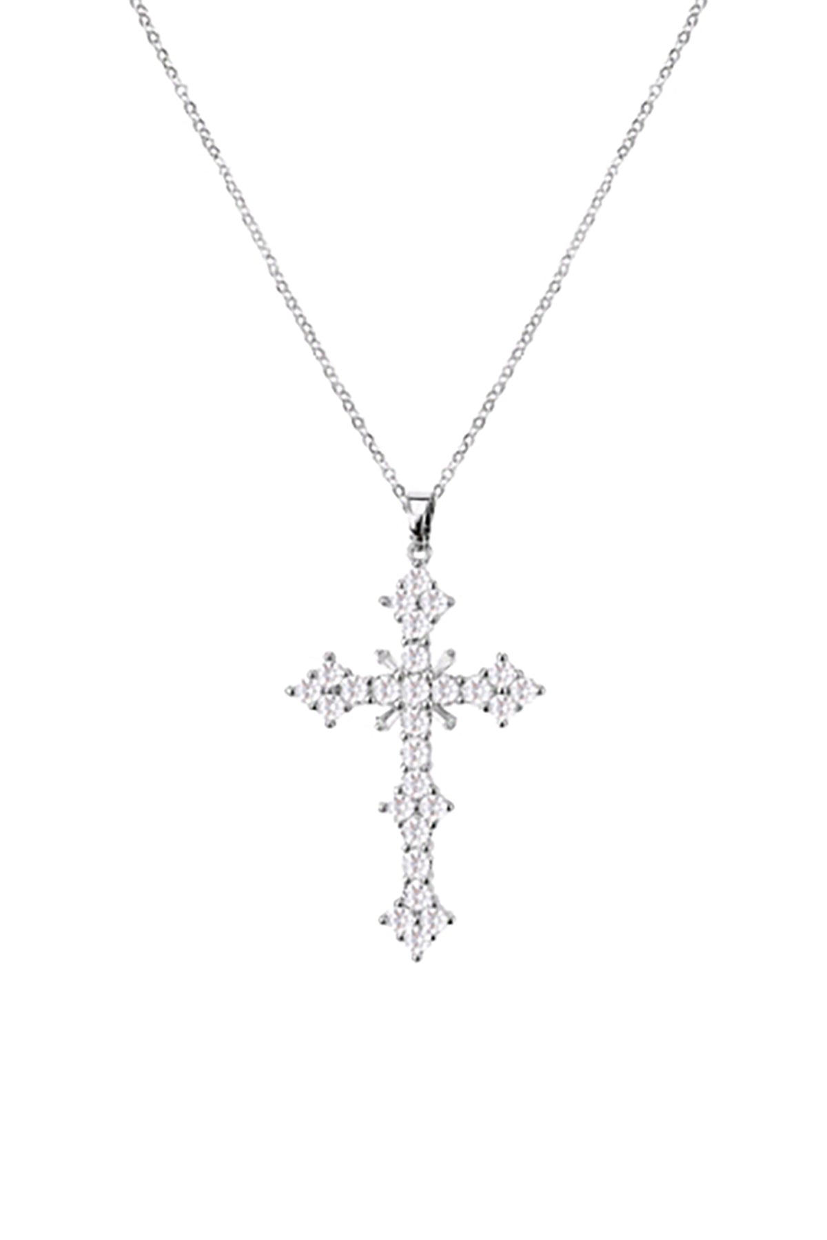 CUBIC ZIRCONIA POINTY CROSS PENDANT NECKLACE