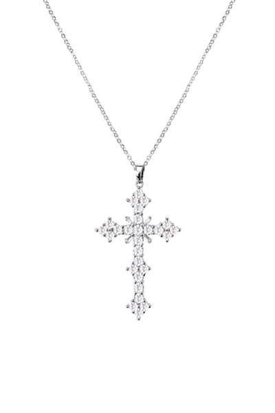 CUBIC ZIRCONIA POINTY CROSS PENDANT NECKLACE