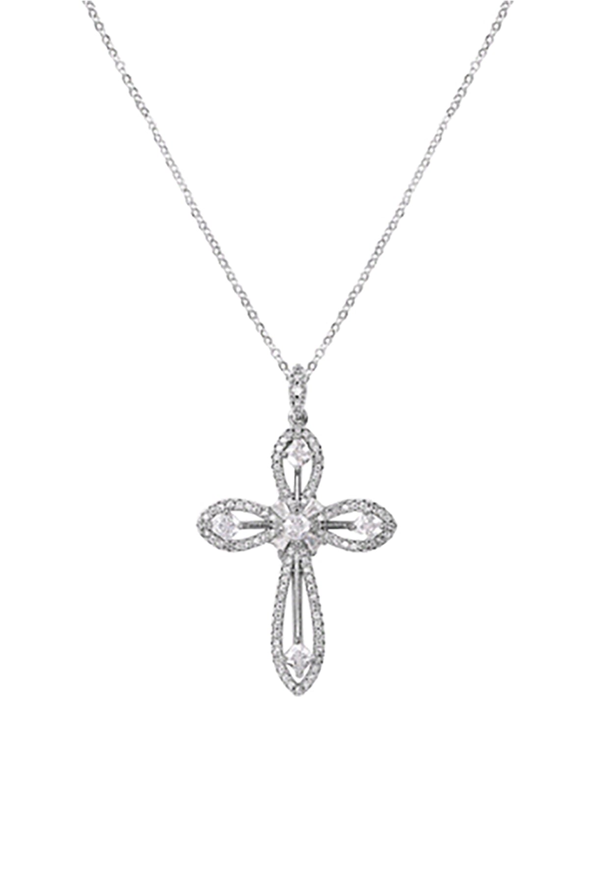 CUBIC ZIRCONIA CUT OUT CROSS PENDANT NECKLACE