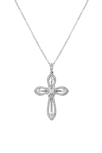CUBIC ZIRCONIA CUT OUT CROSS PENDANT NECKLACE