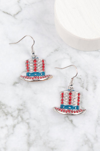 UNCLE SAM HAT AMERICAN FLAG EARRINGS