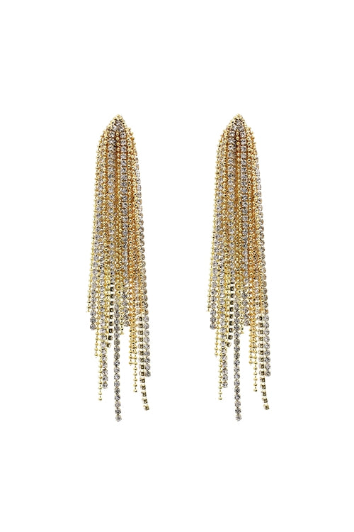 RHINESTONE & BALL CHAIN FRINGE EARRINGS