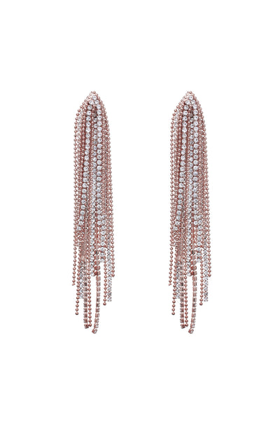 RHINESTONE & BALL CHAIN FRINGE EARRINGS